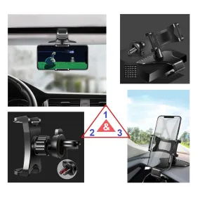 3 in 1 Car GPS Smartphone Holder: Dashboard / Visor Clamp   AC Grid Clip for Caterpillar CAT S52 rugged (2020) - Black