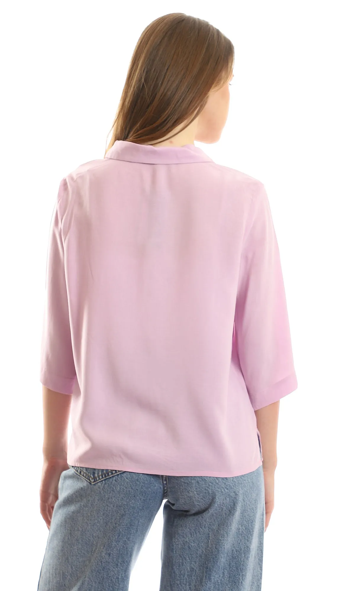 96779 3/4 Sleeves Classic Collar Lilac Cropped Shirt