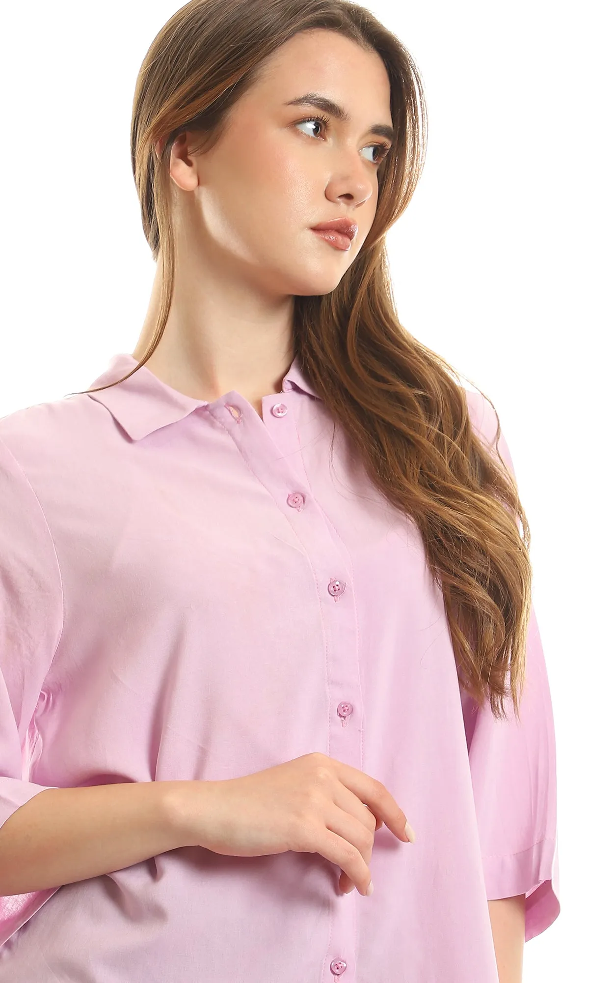 96779 3/4 Sleeves Classic Collar Lilac Cropped Shirt
