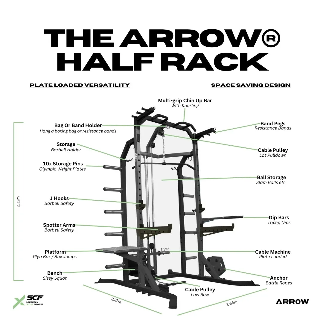 Arrow Half Rack With Lat Pulldown & Sissy Squat Bench (FLOOR STOCK, PICK UP ONLY