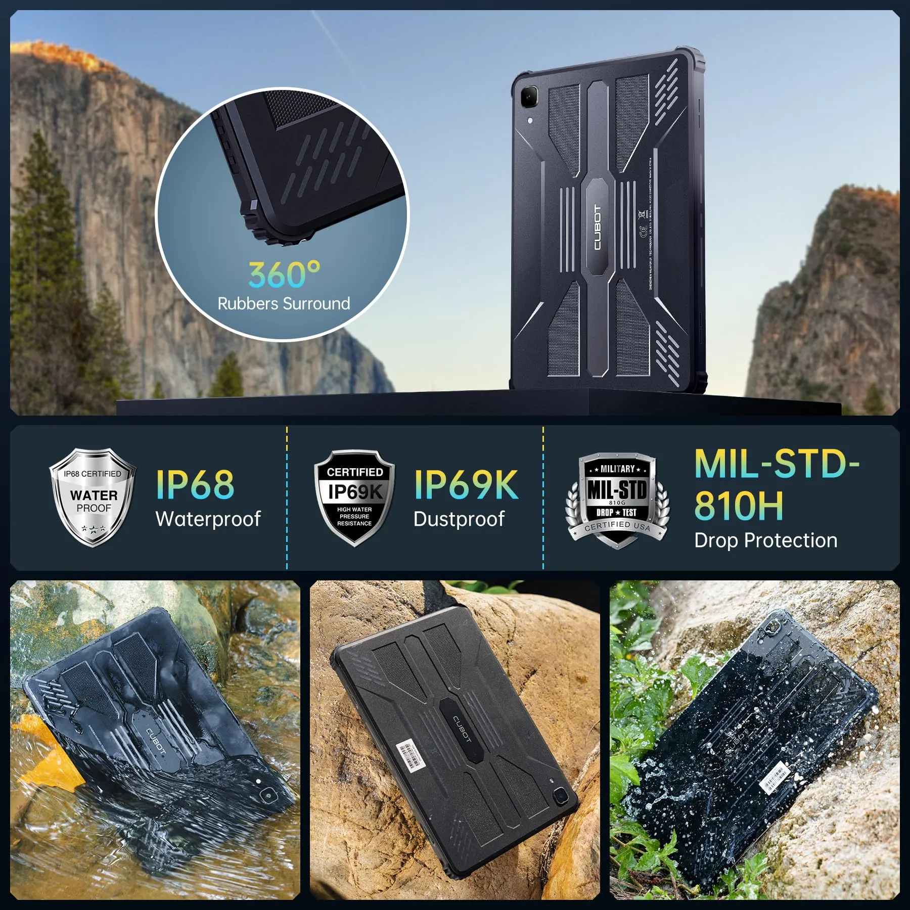 CUBOT Tab KingKong Android 13, Rugged Tablet,10.1'' with 16GB RAM 256GB ROM/1TB Expandable,FHD  Display 10600mAh, 8MP 16MP Camera, Waterproof Tablet 4G Dual SIM 5G WiFi Robust Tablet