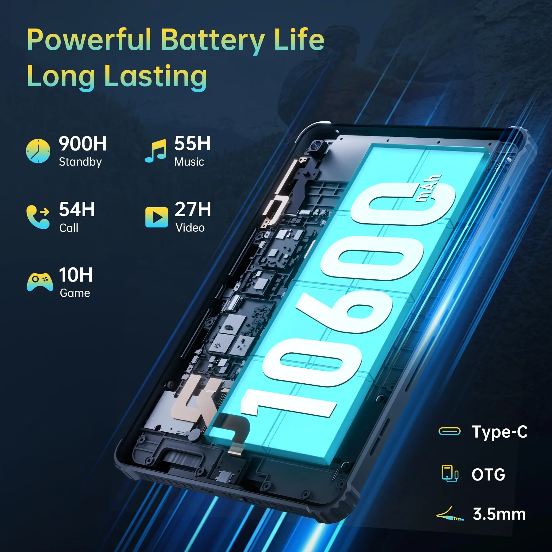 CUBOT Tab KingKong Android 13, Rugged Tablet,10.1'' with 16GB RAM 256GB ROM/1TB Expandable,FHD  Display 10600mAh, 8MP 16MP Camera, Waterproof Tablet 4G Dual SIM 5G WiFi Robust Tablet
