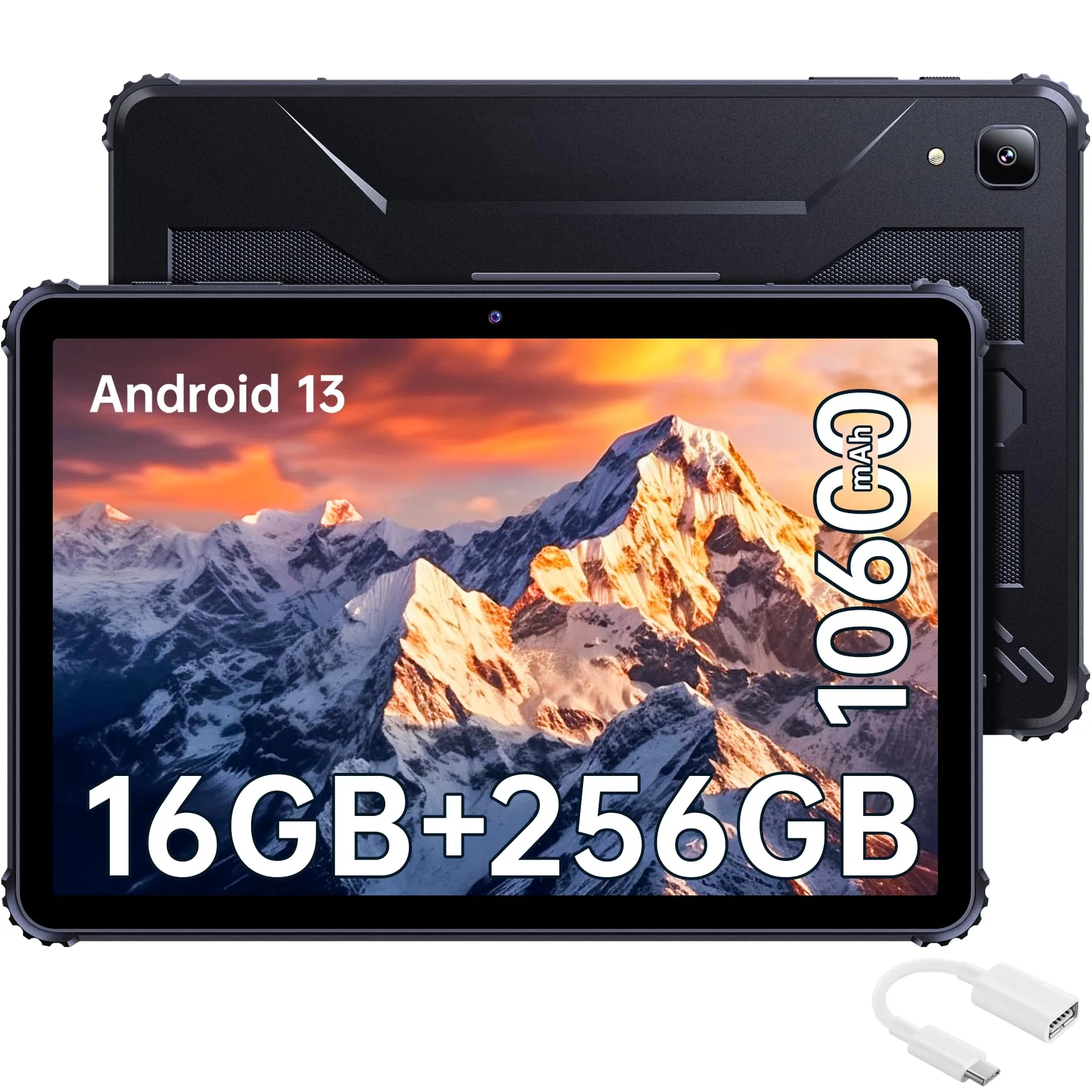 CUBOT Tab KingKong Android 13, Rugged Tablet,10.1'' with 16GB RAM 256GB ROM/1TB Expandable,FHD  Display 10600mAh, 8MP 16MP Camera, Waterproof Tablet 4G Dual SIM 5G WiFi Robust Tablet