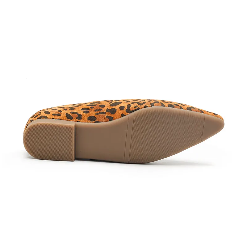 Leopard Print Suede Pointed-Toe Mary Jane Flats | Dwarves Studio in Brown/Grey/Apricot