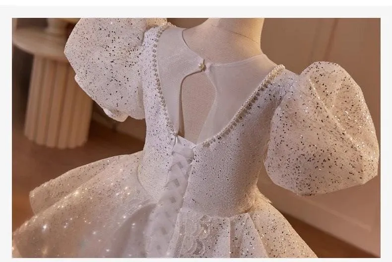 New Fashion Children's Wedding Dress Puff Sleeve Sequined Fluffy Girl Princess Dress