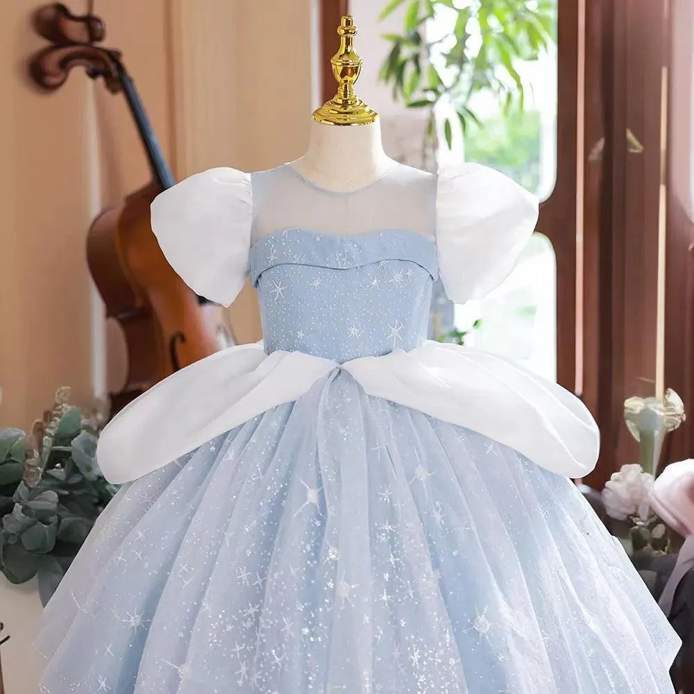 New Puff Sleeve Sequined Children's Birthday Party Mesh Girl Princess Dress