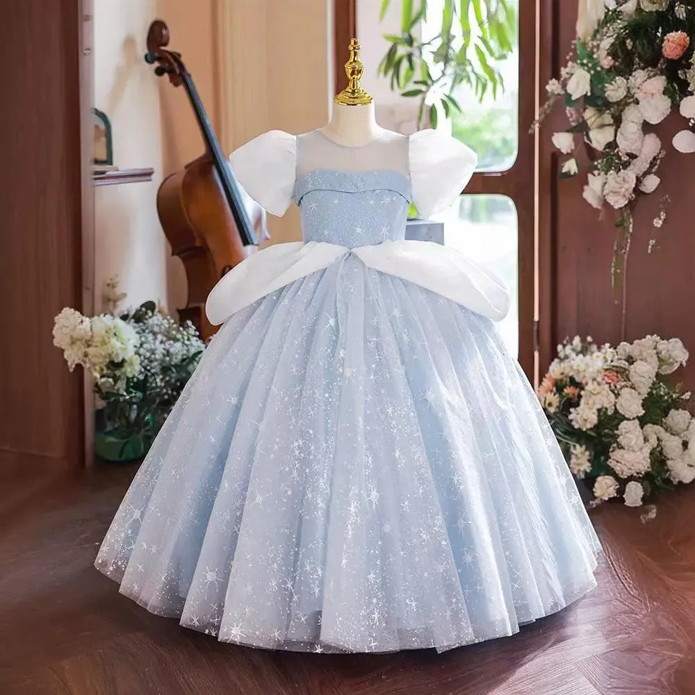 New Puff Sleeve Sequined Children's Birthday Party Mesh Girl Princess Dress