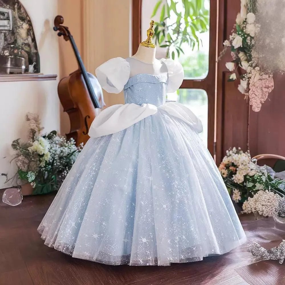 New Puff Sleeve Sequined Children's Birthday Party Mesh Girl Princess Dress