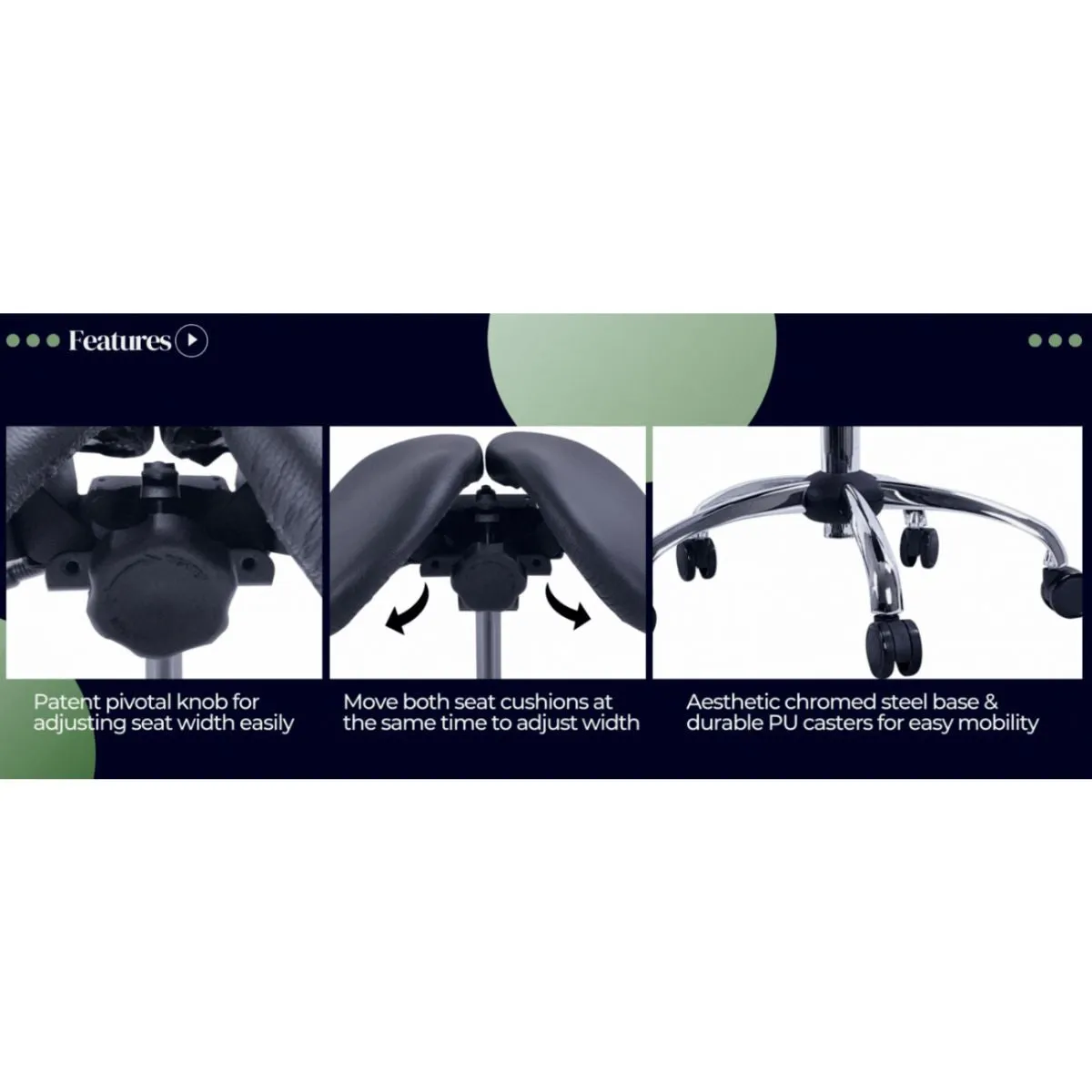 Small USA Patented Twin Tiltable Saddle Stool with Adjustable Backrest and Seat Width