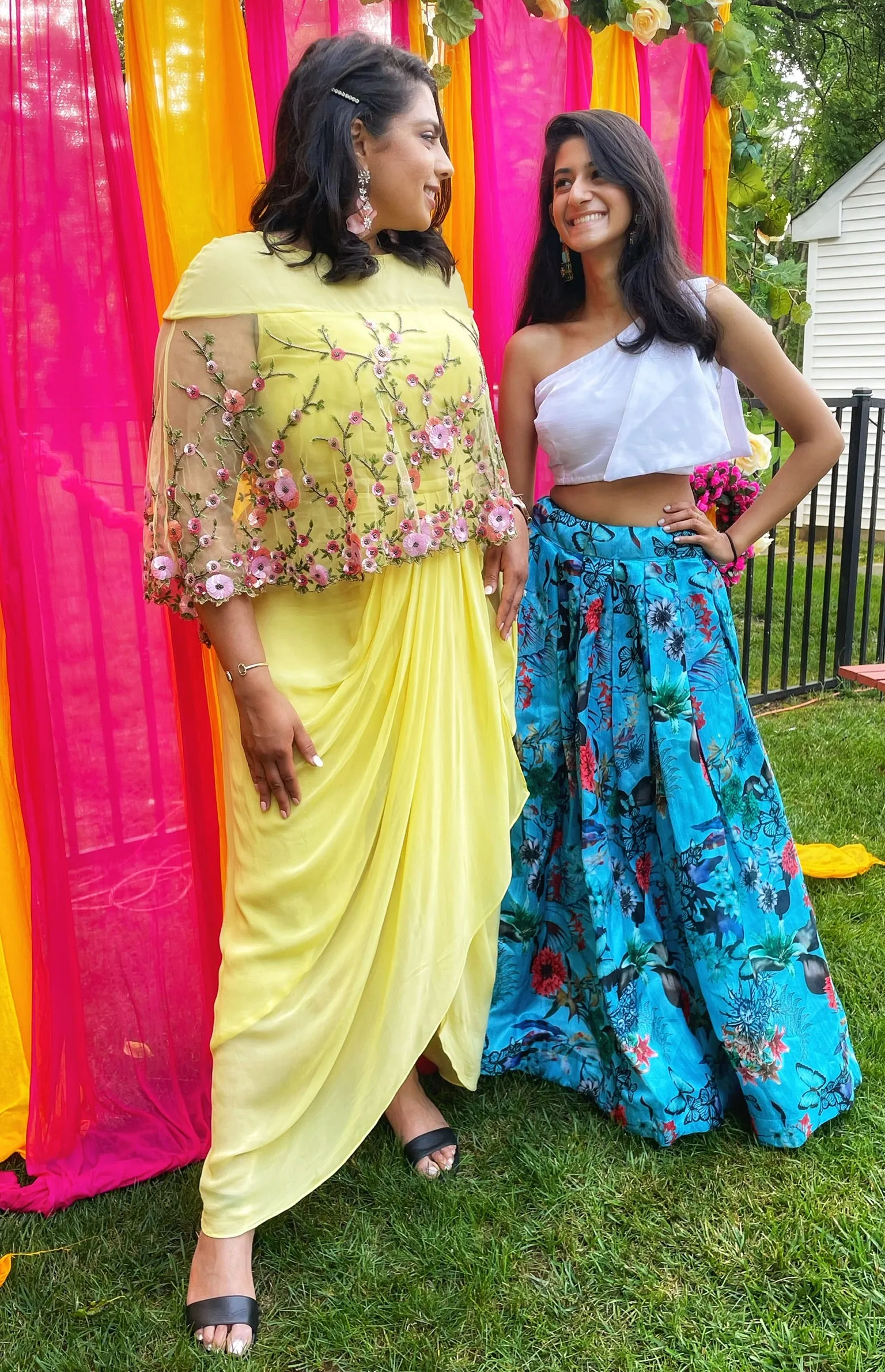 Yellow Georgette Net Gown with Attached Cape